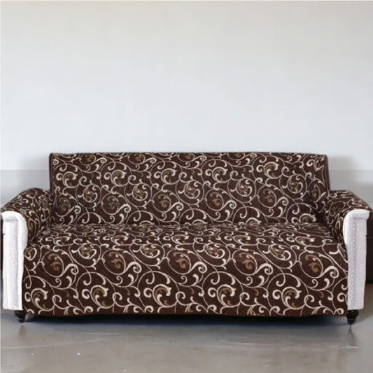 Cotton Quilted Printed Sofa Cover (Dark Brown)