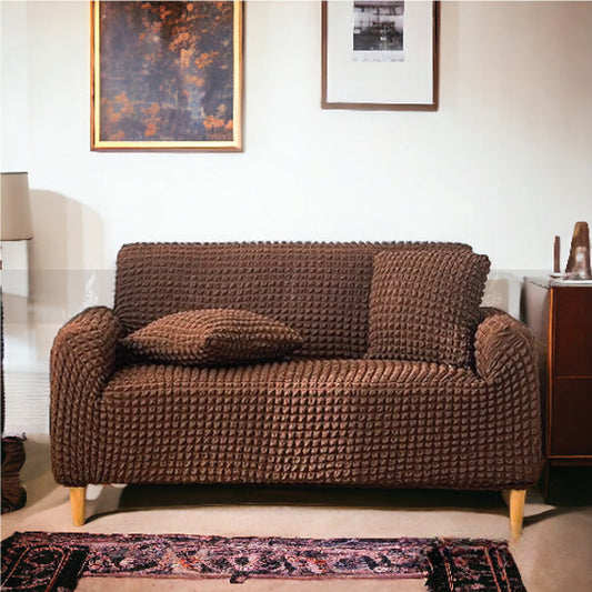 Fitted Style Bubble Stuff Sofa Cover (Brown Color)