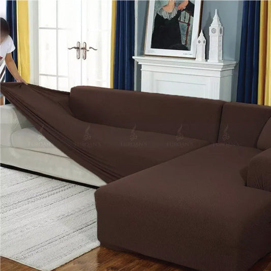 L-Shape Fitted Sofa Cover (Brown Color)