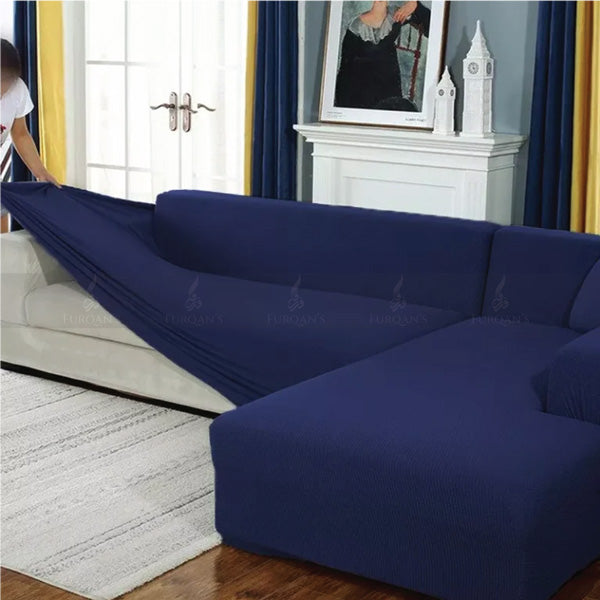 L-Shape Fitted Sofa Cover (Blue Color)