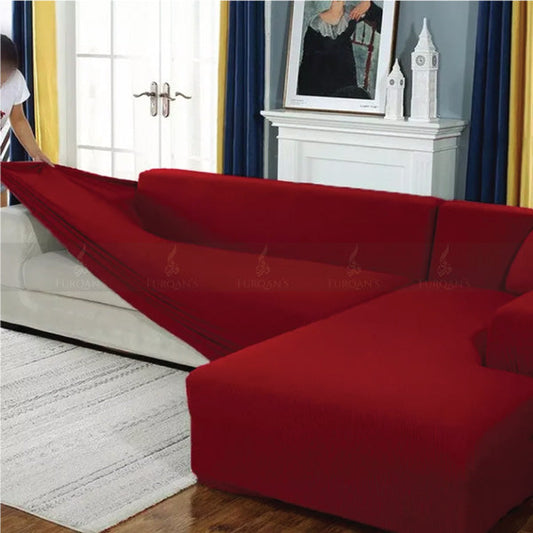 L-Shape Fitted Sofa Cover (Maroon Color)