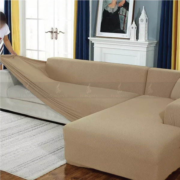 L-Shape Fitted Sofa Cover (Skin Golden Color)