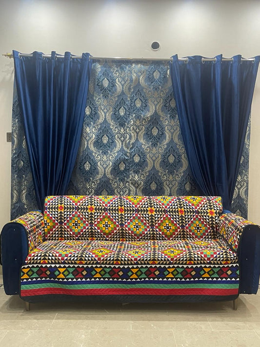 Cotton Quilted Printed Sofa Cover (new multicolour)