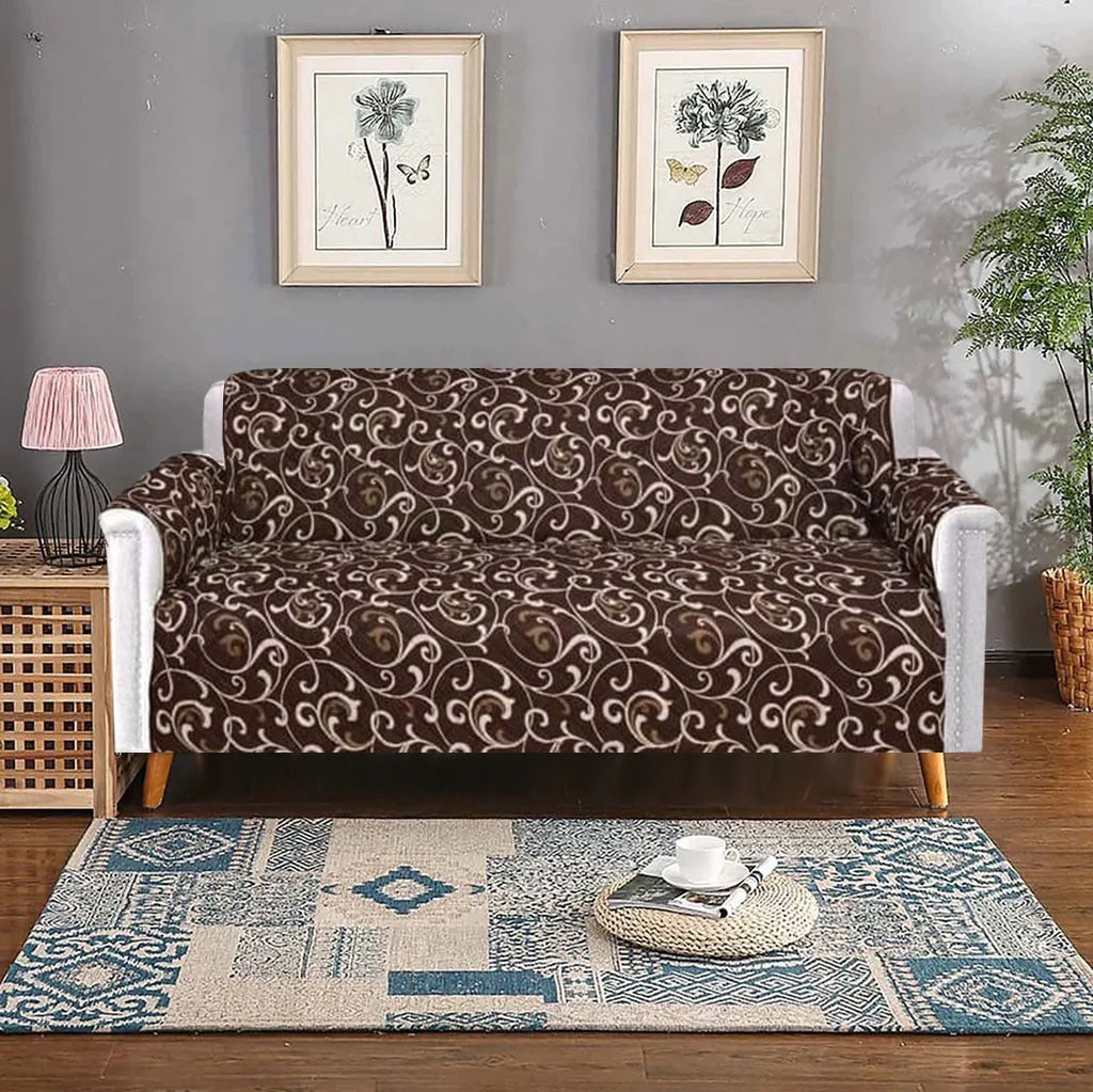 Cotton Quillited Sofa Cover-Sofa Runner (Brown)